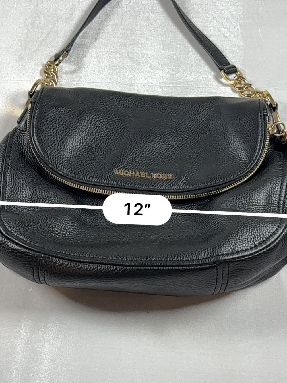 Michael Kors Black Pebbled Leather Tassel Shoulder Bag Gold Chain Hobo Purse - Picture 14 of 14